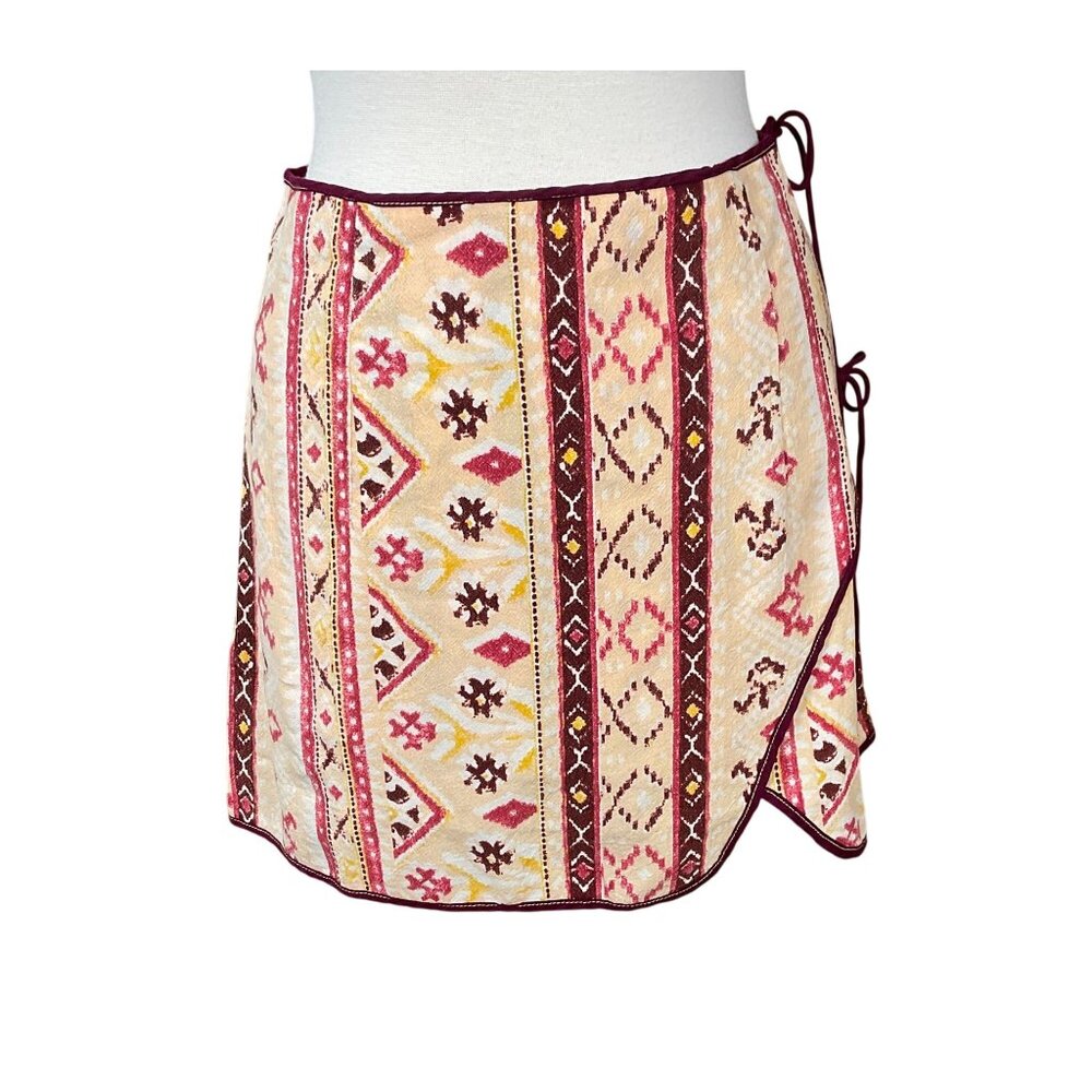 Free People Cleo Geometric Print Asymmetric Wrap Side Tie Skirt Sz 12 NWT